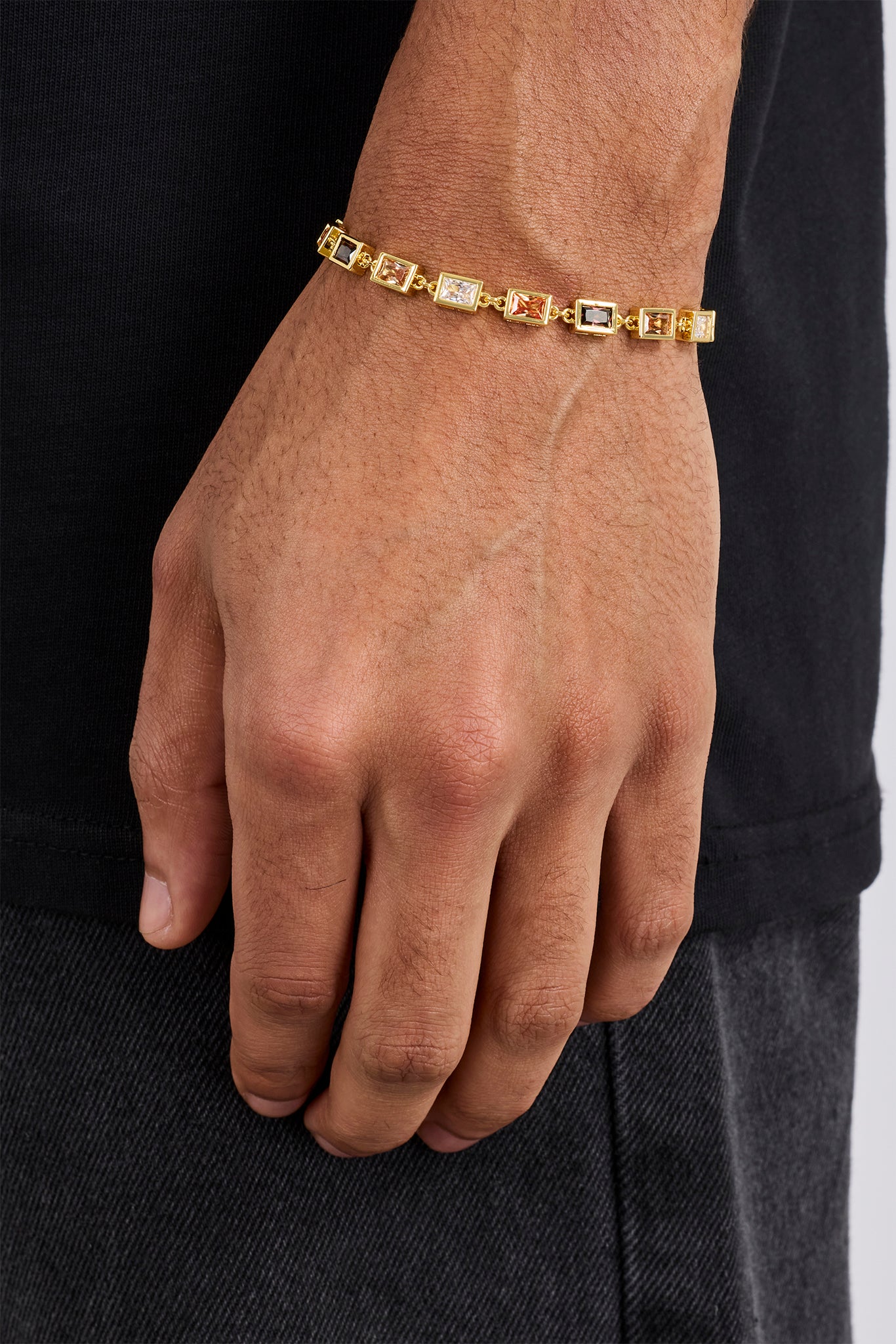 Rechteckiges Steinarmband in Eisschokoladenbraun – 6 mm – Gold